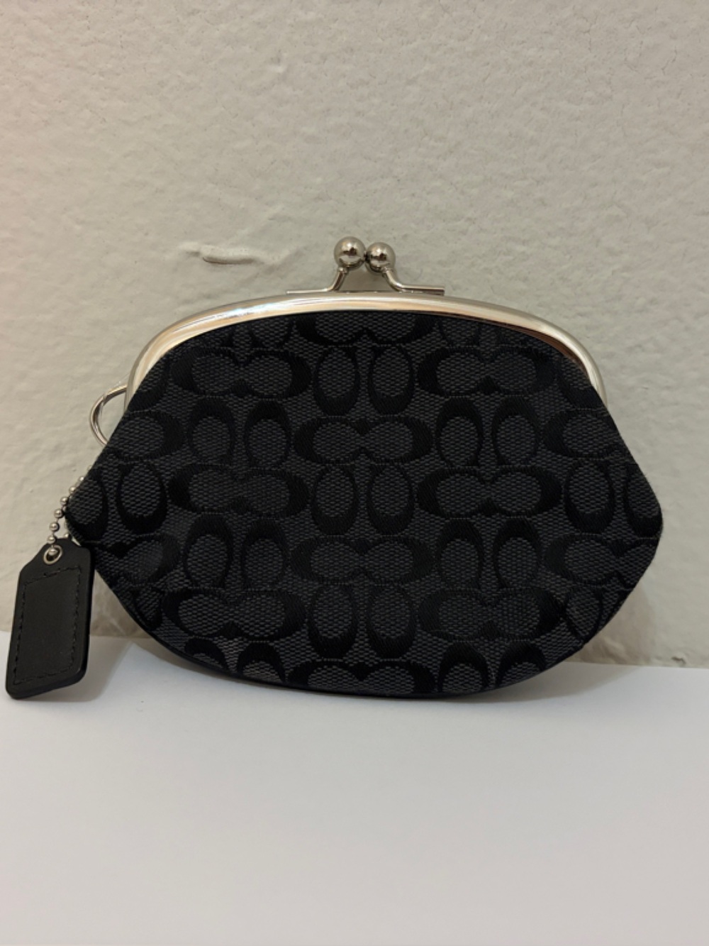 Coach Black Signature Kiss-Lock Coin Pouch